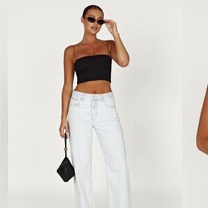 Meshki Size S Stretchy Yvonne Cami Crop Thin Strap Tank Top - Black